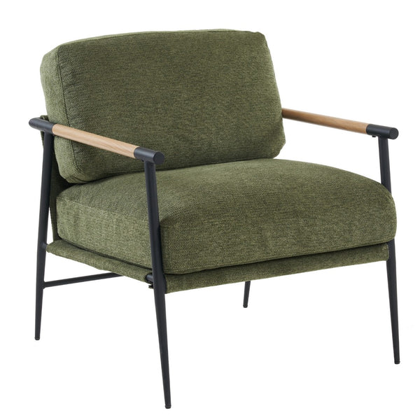English Elm Leisure Accent Chair Solid Wood Frame Ergonomic Backrest Upholstered Fabric Reading Seat Green W1805106268