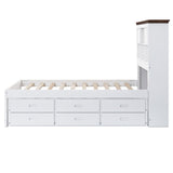 Hearth and Haven Wyatt Captain Bookcase Bed with Trundle, 3 Drawers, Full, White and Walnut BS305271AAK