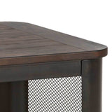 English Elm Steve Silver - Rustic Wire-Brushed End Table- Urban Suburban Style - Wire Mesh, Industrial Wheels, Rustic Wood Effect