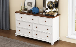 English Elm Wooden Seven-Drawer Dresser White Walnut Finish — Solid Pine Storage Chest for Bedroom & Living Room WF317050AAK