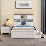Hearth and Haven Wyatt 2 Piece Captain Bedroom Set with Full Bed and Nightstand, Trundle, White and Walnut