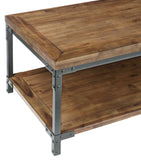 English Elm Steve Silver - Rustic-Industrial Cocktail Table - Mixed Media Styling, Antiqued Honey Finish, Bottom Shelf - Attitude And Functionality