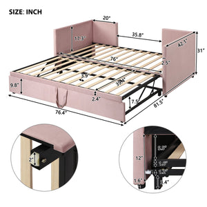 English Elm Twin Upholstered Daybed with Pop-Up Trundle and Slats Kit – Space-Saving Guest Bed with Wheels, Hydraulic Lift, 330lb Capacity Pink SF000005AAH
