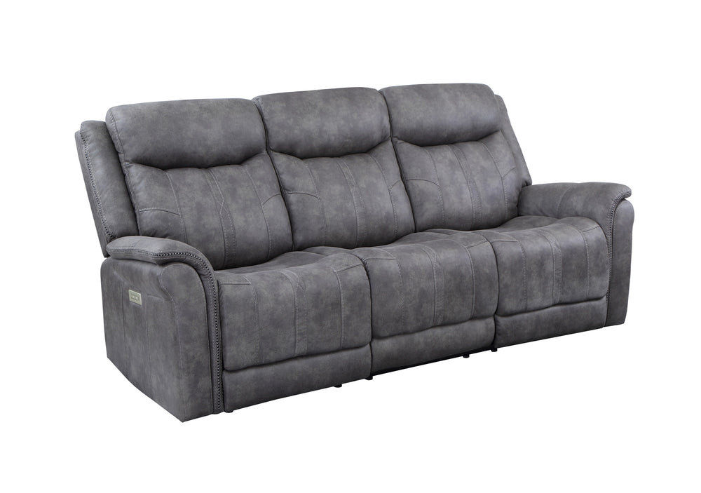 English Elm Steve Silver - Transitional Morrison Power Reclining Sofa in Grey Faux-Suede with USB, Power Headrest & Footrest, Durable Build B081109522