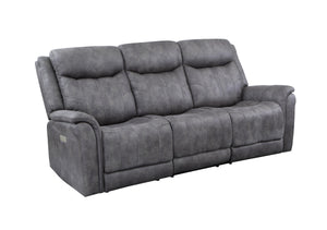 English Elm Steve Silver - Transitional Morrison Power Reclining Sofa in Grey Faux-Suede with USB, Power Headrest & Footrest, Durable Build B081109522