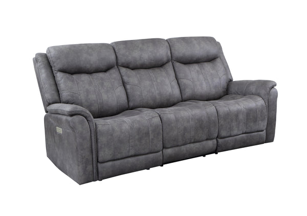 English Elm Steve Silver - Transitional Morrison Power Reclining Sofa in Grey Faux-Suede with USB, Power Headrest & Footrest, Durable Build B081109522