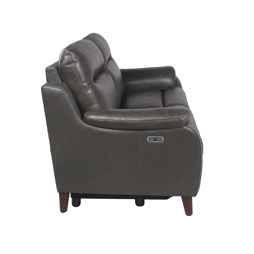 English Elm Steve Silver - Luxurious Top Grain Leather Reclining Sofa with Power Headrest & Footrest, Nailhead Trim, 85" L Charcoal grey B081109518