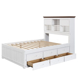 Hearth and Haven Wyatt Captain Bookcase Bed with Trundle, 3 Drawers, Full, White and Walnut BS305271AAK