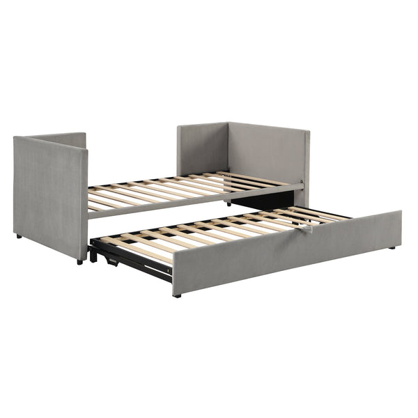 English Elm Twin Upholstered Daybed with Pop-Up Trundle and Slats Kit – Space-Saving Guest Bed with Wheels, Hydraulic Lift, 330lb Capacity Gray SF000005AAE
