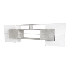 English Elm On-trend Gloss Grey Entertainment Center Led Glass Shelves Modern Living Room Storage SD000016AAE