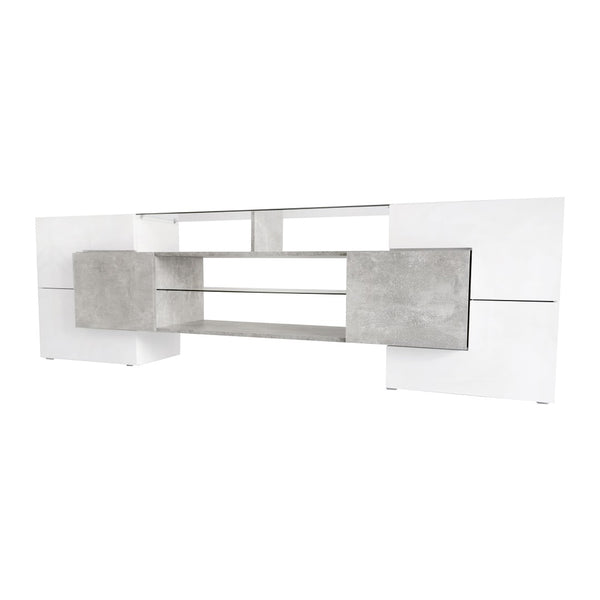 English Elm On-trend Gloss Grey Entertainment Center Led Glass Shelves Modern Living Room Storage SD000016AAE