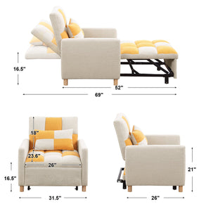 English Elm Convertible Convertible Sleeper Sofa Chair Bed with 3-Position Backrest, Teddy Fabric, Sturdy 330lb Frame Yellow W1420110193
