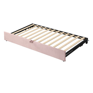 English Elm Twin Upholstered Daybed with Pop-Up Trundle and Slats Kit – Space-Saving Guest Bed with Wheels, Hydraulic Lift, 330lb Capacity Pink SF000005AAH