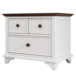 English Elm Wooden Two-Drawer Nightstand White & Walnut — Solid Pine Storage Table for Bedroom, Kids, Living Room WF305273AAK