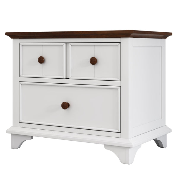 English Elm Wooden Two-Drawer Nightstand White & Walnut — Solid Pine Storage Table for Bedroom, Kids, Living Room WF305273AAK