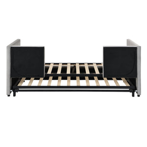 English Elm Twin Upholstered Daybed with Pop-Up Trundle and Slats Kit – Space-Saving Guest Bed with Wheels, Hydraulic Lift, 330lb Capacity Gray SF000005AAE