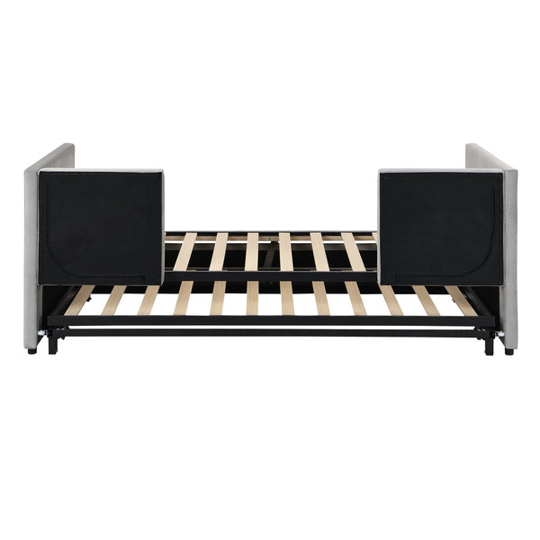 English Elm Twin Upholstered Daybed with Pop-Up Trundle and Slats Kit – Space-Saving Guest Bed with Wheels, Hydraulic Lift, 330lb Capacity Gray SF000005AAE