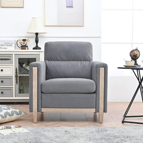 English Elm 1 Seater Accent Sofa with Rubberwood Legs High Resilience Cushion for Living Room W680106028