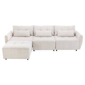 Hearth and Haven Cole 113.3" 2 Pieces Tufted L-Shaped Sofa with Movable Ottoman and USB, Beige SG000880AAA