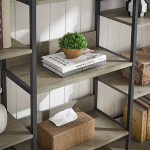 English Elm Triple Triple Wide 5-Shelf Bookshelves Industrial Retro Wooden Style Large Open Display Unit with Anti-Tip Straps and Adjustable Feet for Home Office Storage and Decor 69.3"W x 11.8"D x 70.1"H Grey W1668102869