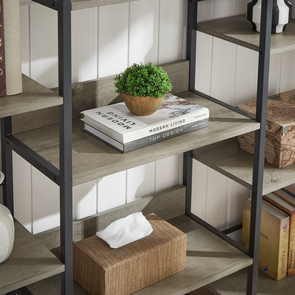 English Elm Triple Triple Wide 5-Shelf Bookshelves Industrial Retro Wooden Style Large Open Display Unit with Anti-Tip Straps and Adjustable Feet for Home Office Storage and Decor 69.3"W x 11.8"D x 70.1"H Grey W1668102869