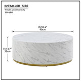 English Elm Faux Marble Coffee Tables For Living Room, 35.43Inch Accent Tea Tables With Gold Metal Base(White)