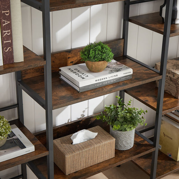 English Elm Triple Triple Wide 5-Shelf Bookshelves Industrial Retro Wooden Style Large Open Display Unit with Anti-Tip Straps and Adjustable Feet for Home Office Storage and Decor 69.3"W x 11.8"D x 70.1"H Rustic Brown W1668102868