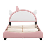 English Elm Cute Full Size Upholstered Bed With Unicorn Shape Headboard,Full Size Platform Bed With Headboard and Footboard,White+Pink