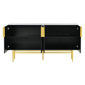 English Elm Trexm Four Door Buffet Cabinet with Gold Legs and Wavy Relief Panels for Dining Room WF304382AAB