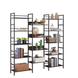 Hearth and Haven Triple Wide 5-Shelf Bookshelves Industrial Retro Wooden Style Home and Office Large Open Bookshelves, Dark Grey, 69.3"W X 11.8"D X 70.1"H W1668102870