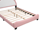 English Elm Cute Full Size Upholstered Bed With Unicorn Shape Headboard,Full Size Platform Bed With Headboard and Footboard,White+Pink