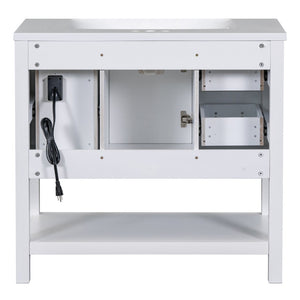 English Elm 36" White Oak Bathroom Vanity with Resin Sink Usb Charging and Three Drawers SV000009AAW