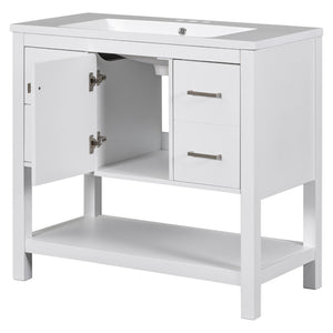 English Elm 36" White Oak Bathroom Vanity with Resin Sink Usb Charging and Three Drawers SV000009AAW
