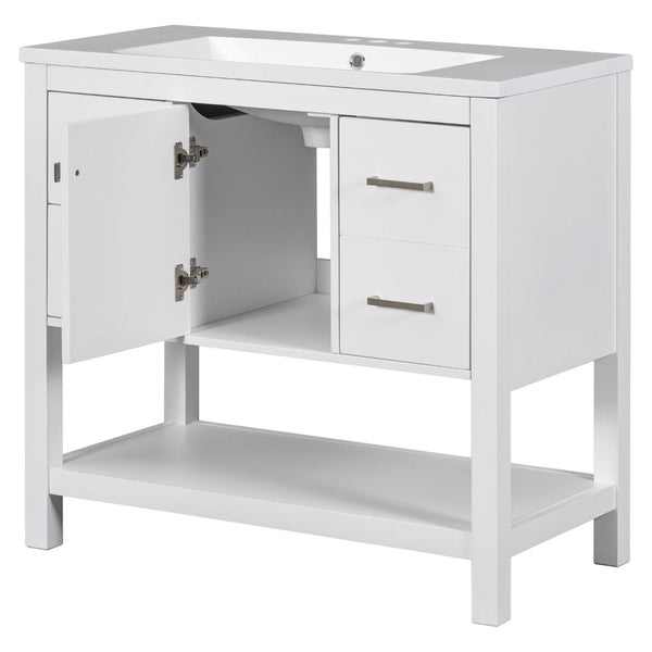 English Elm 36" White Oak Bathroom Vanity with Resin Sink Usb Charging and Three Drawers SV000009AAW