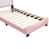 English Elm Cute Twin Size Upholstered Bed With Unicorn Shape Headboard,Twin Size Platform Bed With Headboard and Footboard,White+Pink