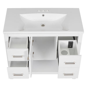 English Elm 36" White Oak Bathroom Vanity with Resin Sink Usb Charging and Three Drawers SV000009AAW