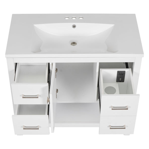 English Elm 36" White Oak Bathroom Vanity with Resin Sink Usb Charging and Three Drawers SV000009AAW