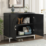 English Elm Trexm Simple Storage Cabinet Accent Cabinet With Solid Wood Veneer and Metal Leg Frame For Living Room, Entryway, Dining Room (Black)