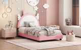 Hearth and Haven Cute Twin Size Upholstered Bed with Unicorn Shape Headboard, Twin Size Platform Bed with Headboard and Footboard, White+Pink WF303338AAH