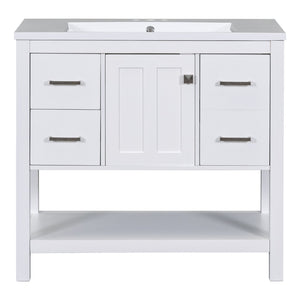 English Elm 36" White Oak Bathroom Vanity with Resin Sink Usb Charging and Three Drawers SV000009AAW