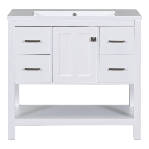 English Elm 36" White Oak Bathroom Vanity with Resin Sink Usb Charging and Three Drawers SV000009AAW