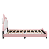 English Elm Cute Full Size Upholstered Bed With Unicorn Shape Headboard,Full Size Platform Bed With Headboard and Footboard,White+Pink