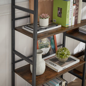 English Elm Triple Triple Wide 5-Shelf Bookshelves Industrial Retro Wooden Style Large Open Display Unit with Anti-Tip Straps and Adjustable Feet for Home Office Storage and Decor 69.3"W x 11.8"D x 70.1"H Rustic Brown W1668102868