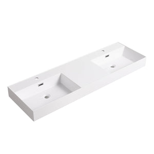 English Elm 60 Inch Bathroom Resin Sink Gloss White GRB60120DMO – Durable Modern Resin Top, Sleek Contemporary Design, Long-Lasting Finish W99970319