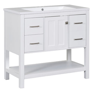English Elm 36" White Oak Bathroom Vanity with Resin Sink Usb Charging and Three Drawers SV000009AAW
