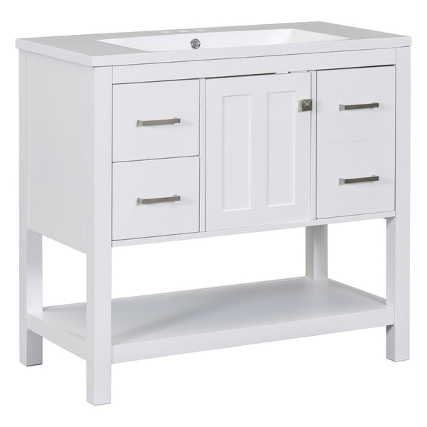 English Elm 36" White Oak Bathroom Vanity with Resin Sink Usb Charging and Three Drawers SV000009AAW