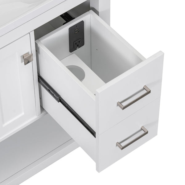 English Elm 36" White Oak Bathroom Vanity with Resin Sink Usb Charging and Three Drawers SV000009AAW