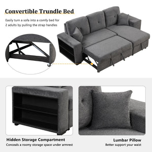 English Elm Reversible Velvet Sectional Sleeper Sofa with Storage Chaise Stools and Pull Out Bed SG000790AAB