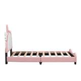 Hearth and Haven Cute Twin Size Upholstered Bed with Unicorn Shape Headboard, Twin Size Platform Bed with Headboard and Footboard, White+Pink WF303338AAH