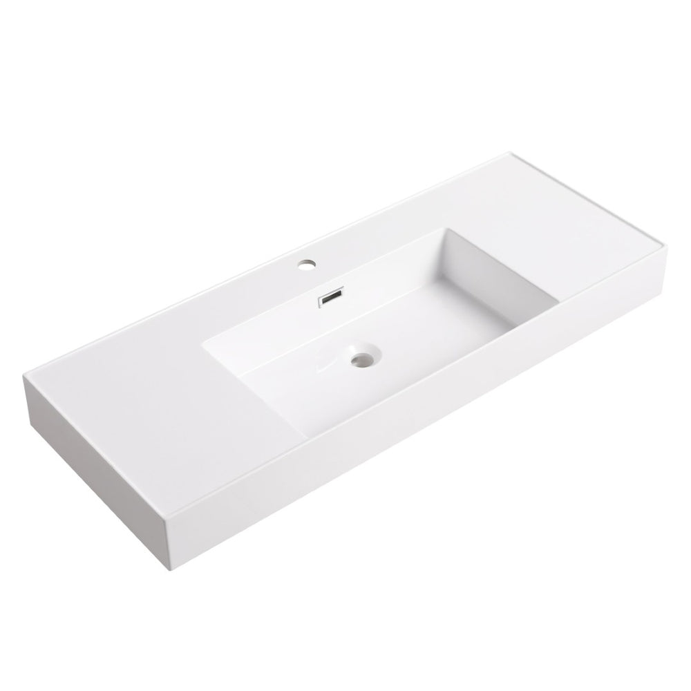 English Elm 48'' Resin Bathroom Vessel Sink Sculptural Top Mount Basin for Modern Spa Vanity W99970322